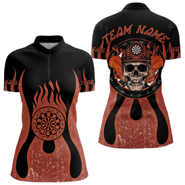 Maxcorners Skull Firefighter Orange-Black Custom Flame Dart Shirt For Men, Dart Team Jerseys
