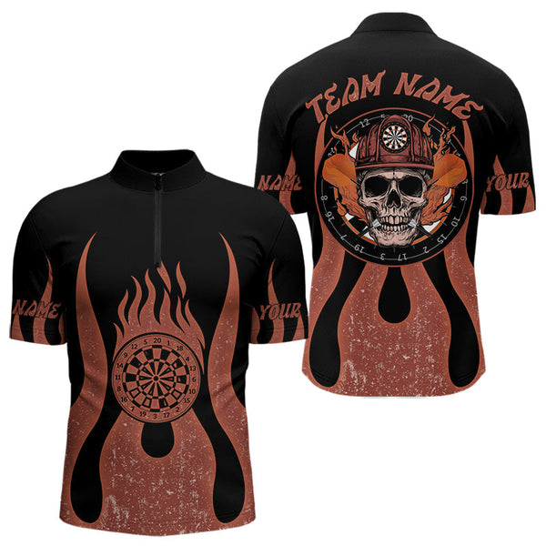 Maxcorners Skull Firefighter Orange-Black Custom Flame Dart Shirt For Men, Dart Team Jerseys