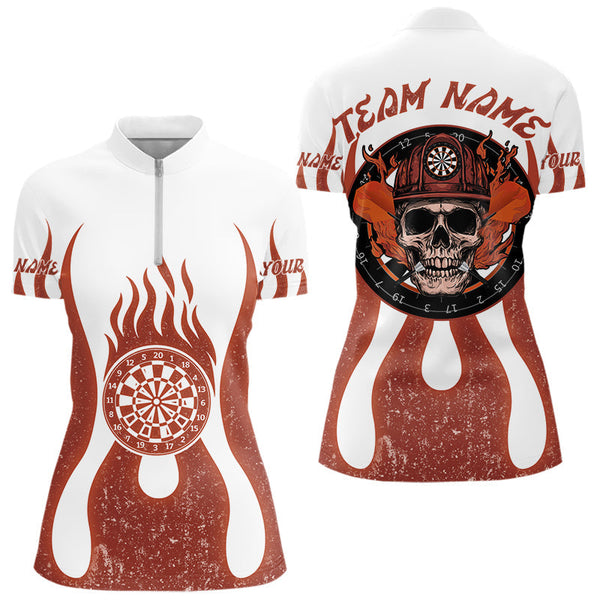 Maxcorners Skull Firefighter Orange-White Custom Flame Dart Shirt For Men, Dart Team Jerseys