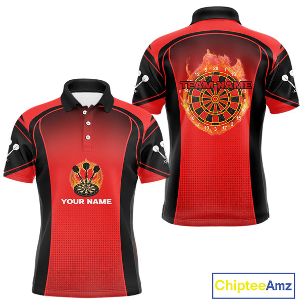 Maxcorners Red Flaming & Smoke Dartboard Men's Darts Shirt - Custom Name For Darts Jersey MT1006