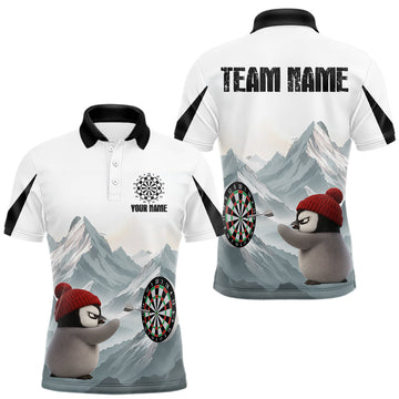 Maxcorners Cold Fierce Penguin Duo Play Darts Men Darts Polo Shirt Personalized Name For Darters