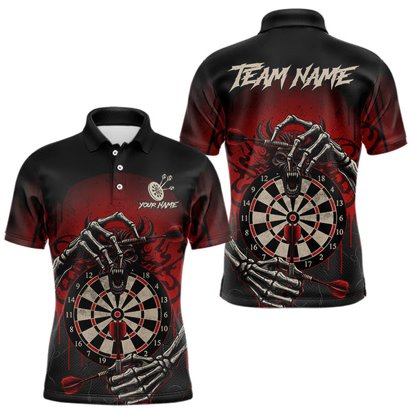 Maxcorners Custom Devil Skeleton Red Dripping Dartboard Men Darts Polo Shirt Outfits Dart Jerseys MT0811