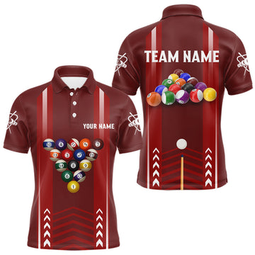 Maxcorners Personalized Red Ball Billiard Polo & 1/4 Zip Shirt For Men Custom Pool Team Shirt Billiard Jersey LM0404