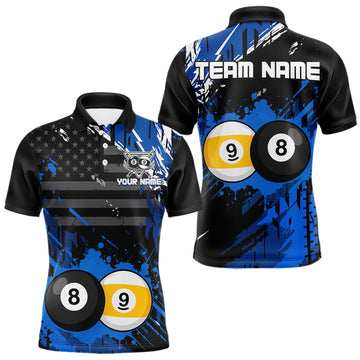Maxcorners Custom Blue Splatter 8 Ball And 9 Ball Billiard Team Jersey Billiard Pool Shirt For Men