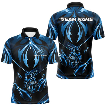 Maxcorners Custom Strike Lightning Blue Bowling Shirts For Men, Team Bowling Tournament Jerseys LM0607