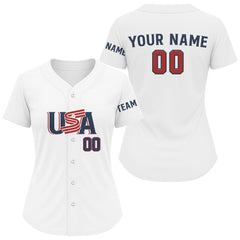 Maxcorners Custom Blue Red USA Flag Patriotic Baseball Shirt White Baseball Jerseys For Men LM0910