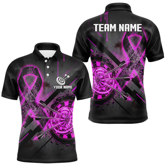 Maxcorners Lightning Pink Ribbon Dartboard Custom Breast Cancer Awareness Darts Quarter-Zip Shirt For Men LM0607