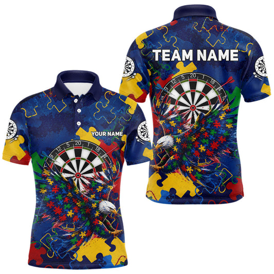 Maxcorners Personalized Darts Polo Quarter-Zip Shirt Custom Name Eagle Dartboard Puzzle Pieces Graphic For Men LM0607