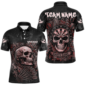 Maxcorners Red Graffiti Grunge Skull Darts Shirt For Men Custom Name & Team Skull Dart Outfit Jerseys