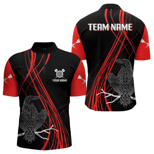 Maxcorners Custom Red Lines Celtic Raven Dart Arrows Dart Shirt For Men, Dart Team Jerseys