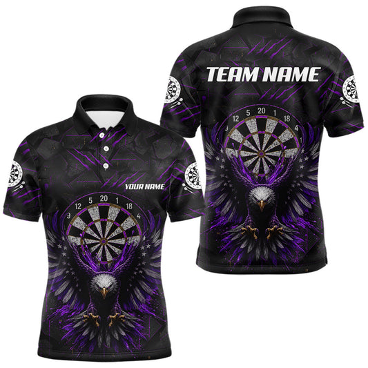 Maxcorners Purple Grunge Eagle Darts Polo & 1/4-Zip Shirt For Men Custom Dart Tournament Dart Team Jersey
