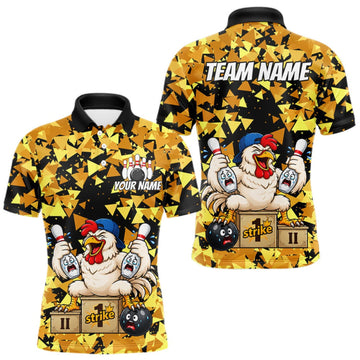 Maxcorners Custom Winner Rooster Gold Geometric Bowling Shirt For Men Funny Bowling Polo & 1/4 Zip Bowling Team Shirt LM0409