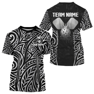 Maxcorners Custom Silver Tribal Pickleball Jerseys Men Silver Crown Pickleball Paddle Ball 3D Shirts