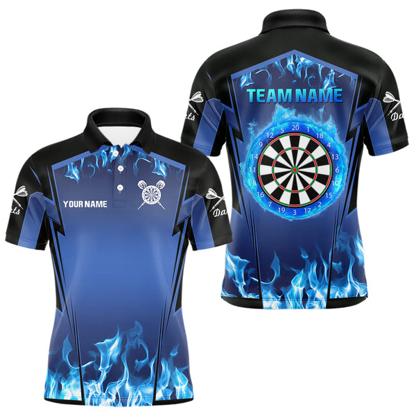 Maxcorners Blue Flaming Dartboard Men's Flaming Darts Shirt - Custom Name For Darts Jersey MT1706