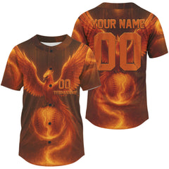 Maxcorners Personalized Baseball Jersey For Men Custom Flaming Phoenix With Baseball Team Shirt LM2608