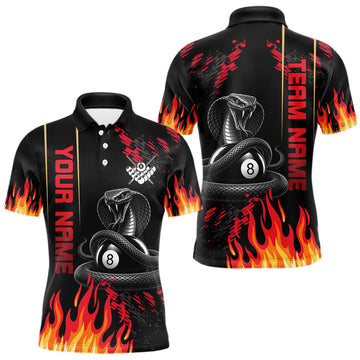 Maxcorners Red Fire Flame Cobra 8 Ball Pool Shirt For Men Custom Billiard League Team Polo & 1/4 Zip Jersey