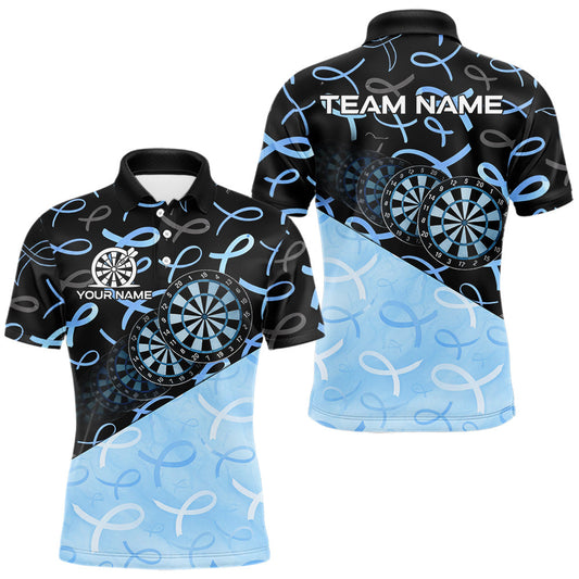 Maxcorners Blue & Black Ribbon Dartboard Custom Prostate Cancer Awareness Dart Polo 1/4-Zip Team Shirt For Men