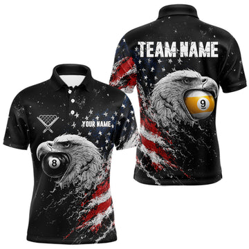 Maxcorners Custom US Flag 8 Ball & 9 Ball Eagle Pool Billiard Shirt For Men, Patriotic Billiard Tournament Jersey