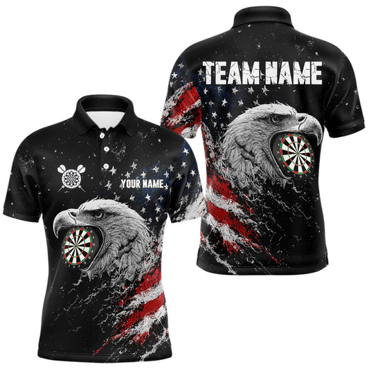 Maxcorners Custom US Flag Dartboard Eagle Polo Quarter-Zip Darts Shirt For Men, Patriotic Dart Tournament Jersey