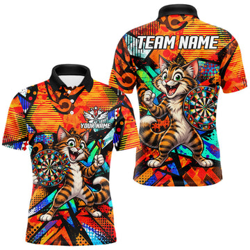 Maxcorners Personalized Tabby Cat Funny Darts Shirt For Men Orange Strike Geometric Dart Tournament Jerseys