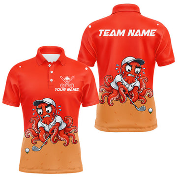 Maxcorners Custom Red Funny Octopus Mens Golf Polo Shirt Personalized Crab Golfer Golf Team Golf Apparel