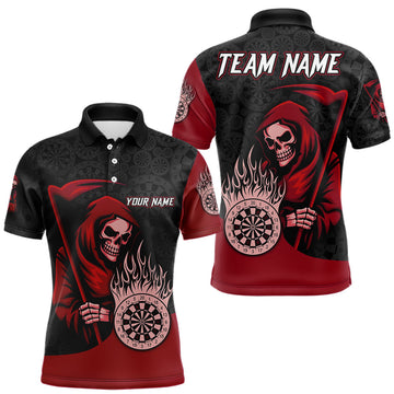 Maxcorners Custom Red Grim Reaper Flame Dartboard Dart Polo Jerseys For Men Dart Shirt Gifts LM2603
