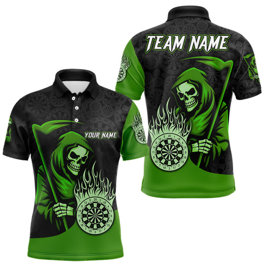 Maxcorners Custom Green Grim Reaper Flame Dartboard Dart Polo Jerseys For Men Dart Shirt Gifts LM2603