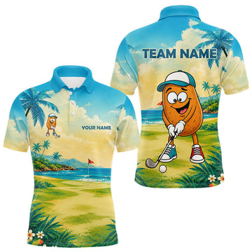 Maxcorners Funny Potato Golf Shirt Custom Tropical Golf Polos For Men Matching Couples Golf Shirts
