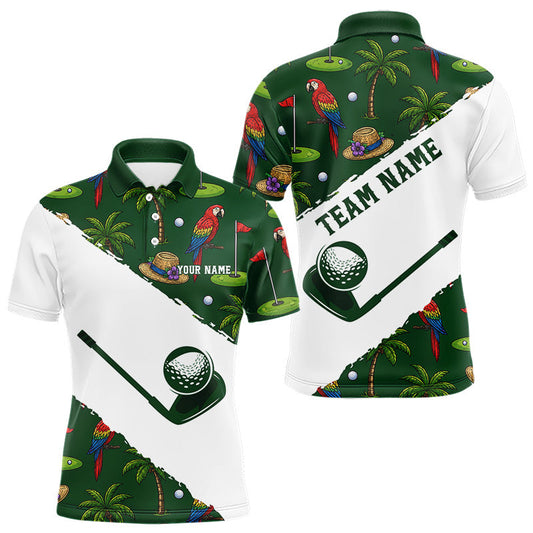 Maxcorners Parrot Palm Tree Pattern Golf Polo Shirts Custom Funny Golf Polos For Men, Upf Golf Shirts