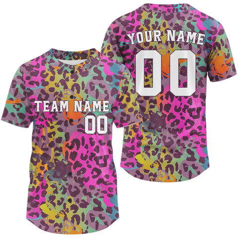 Maxcorners Custom Colorful Leopard Baseball Shirt For Men Graffiti Authentic Baseball Jersey LM1109