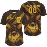 Maxcorners Custom Brown And Yellow Bee Grunge Baseball Shirt For Men Authentic Baseball Jersey LM1109
