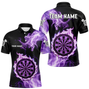 Maxcorners Custom Black And Purple Flames Dartboard Dart Men Polo Jerseys Outfits Dart Team Shirt LM2603