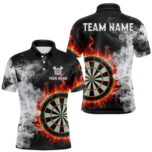Maxcorners Custom White Smokes Red Flames Dartboard Dart Men Polo Jerseys Dart Team Shirt LM2603