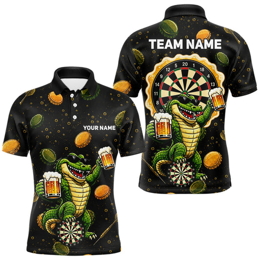 Maxcorners Beer And Alligator Darts Custom Funny Mens Dart Polo Quarter-Zip Shirt Dart Uniforms Team Jersey LM1406