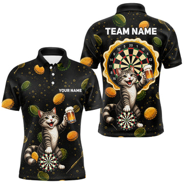 Maxcorners Beer And Cat Darts Custom Funny Mens Dart Polo Quarter-Zip Shirt Dart Uniforms Team JerseyMaxcorners Beer And Cat Darts Custom Funny Mens Dart Polo Quarter-Zip Shirt Dart Uniforms Team Jersey LM0510