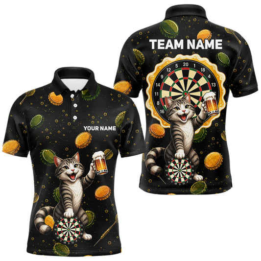 Maxcorners Beer And Cat Darts Custom Funny Mens Dart Polo Quarter-Zip Shirt Dart Uniforms Team Jersey