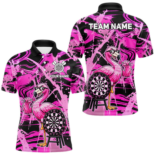 Maxcorners Funny Flamingo Mens Dart Shirt Custom Pink Splatter Dart Team Uniforms, Gifts For Dart Players