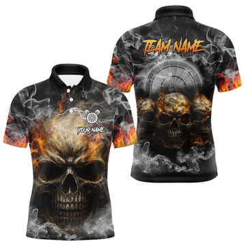 Maxcorners Smoke Skull Darts Grunge Men's Darts Polo Shirt - Custom Name For Players  LM1307