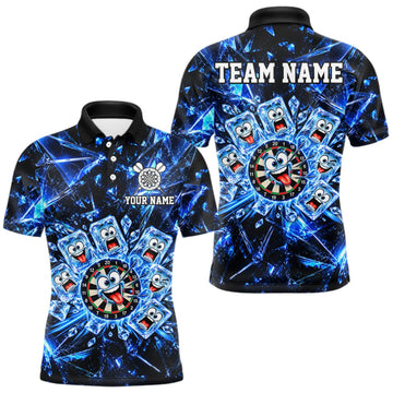 Maxcorners Blue Icy Darts Polo 1/4-Zip Shirt For Men Custom Funny Darts Team Tournament, Gift For Darters LM1910
