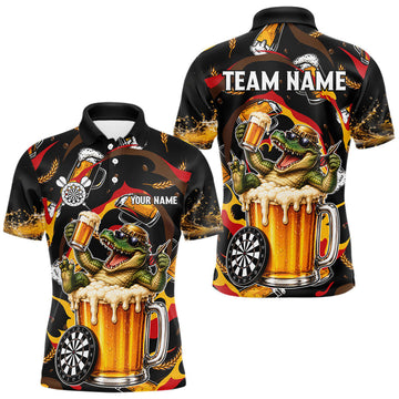 Maxcorners Custom Alligator Beer Dart Team Jersey Polo & Quarter Zip Personalized Funny Dart Shirt For Men LM1406