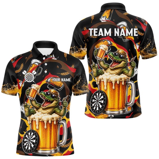 Maxcorners Custom Alligator Beer Dart Team Jersey Polo & Quarter Zip Personalized Funny Dart Shirt For Men LM1406
