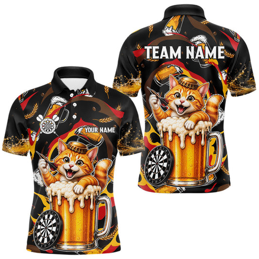Maxcorners Custom Cool Cat Beer Dart Team Jersey Polo & Quarter Zip Personalized Funny Dart Shirt For Men LM1406