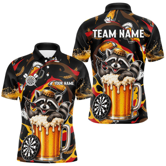 Maxcorners Custom Raccoon Beer Dart Team Jersey Polo & Quarter Zip Personalized Funny Dart Shirt For Men LM1406