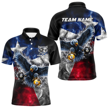 Maxcorners Smoke Texas Flag 8 Ball & 9 Ball Pool Men Billiard Shirt Custom Eagle Patriotic Team Billiard Jersey LM0409