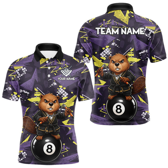 Maxcorners Custom Karate Beaver Billiard Shirt For Men Funny Beaver 8 Ball Pool Team Jersey Billiard Gifts