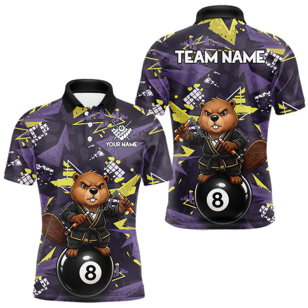 Maxcorners Custom Karate Beaver Billiard Shirt For Men Funny Beaver 8 Ball Pool Team Jersey Billiard Gifts