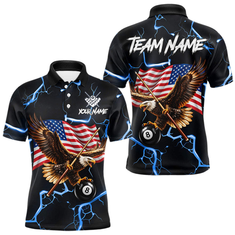 Maxcorners Eagle 8 Ball Billiard Shirt For Men Patriotic US Flag Pool Jersey Custom Billiard Team Uniform