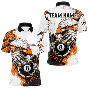 Maxcorners Orange Splatter Eagle 8 Ball Pool Polo Shirt For Men Custom Billiard League Team Jersey With Name