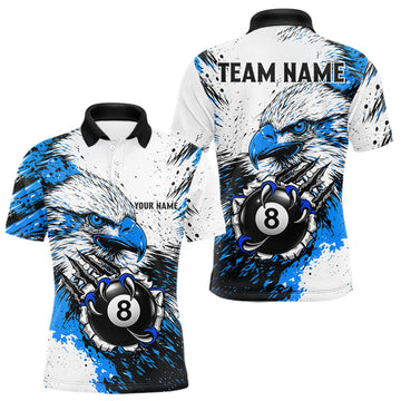 Maxcorners Blue Splatter Eagle 8 Ball Pool Polo Shirt For Men Custom Billiard League Team Jersey With Name
