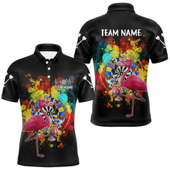 Maxcorners Custom Funny Colorful Crown Flamingo Men Darts Polo League Shirts Splatter Dart Jerseys LM2512